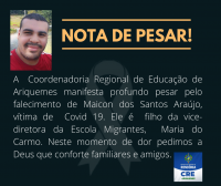 NOTA DE PESAR de Maicon dos Santos Araújo vítima de Covid-19 - Divulgação