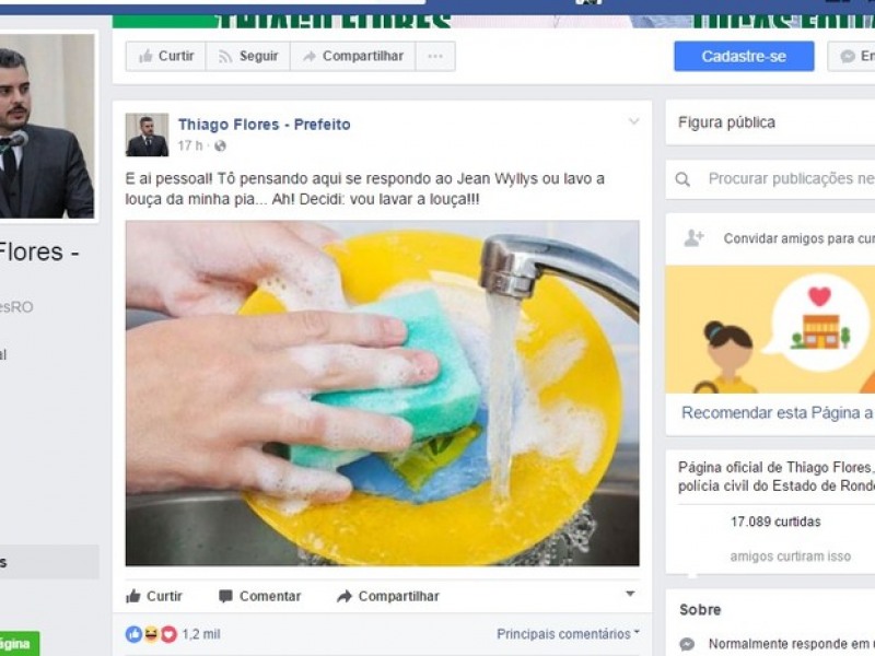 Prefeito de Ariquemes rebateu critica de deputado na mesma rede social (Foto: Facebook/Thiago Flores) (Foto: Reprodução)