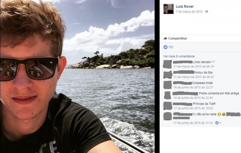 Luiz Rover foi atingido por um tiro dentro de casa. Na foto ele aparece andando de barco aos 19 anos. (Foto: ReproduÃ§Ã£o Facebook)
