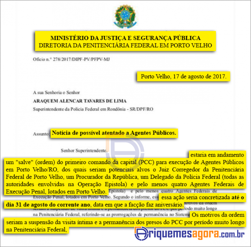 DENÚNCIA: PCC planeja mortes de agentes penitenciários em RO