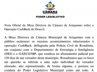 Câmara Municipal de Ariquemes emite Nota Oficial da Mesa Diretora sobre a Operação CashBack da Draco - Foto: Reprodução