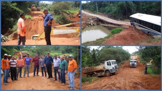 Pontes provisórias feitas no ano passado não suporta o trânsito de carretas e pode cair (Foto: Assessoria)