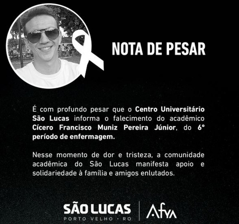 Morre estudante de enfermagem após complicações da Covid (Foto: Faculdade São Lucas/ divulgação)