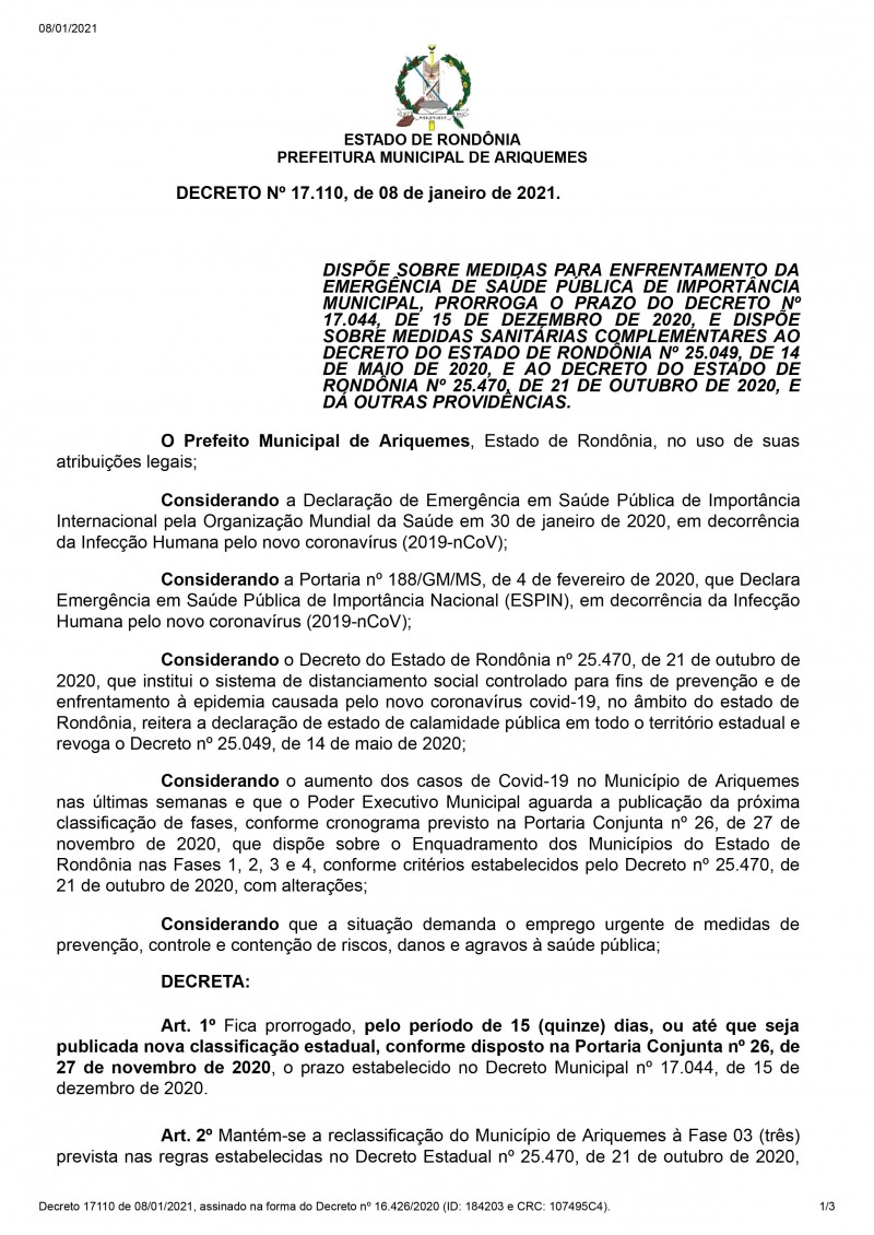 Decreto Municipal (Foto: Divulgação)