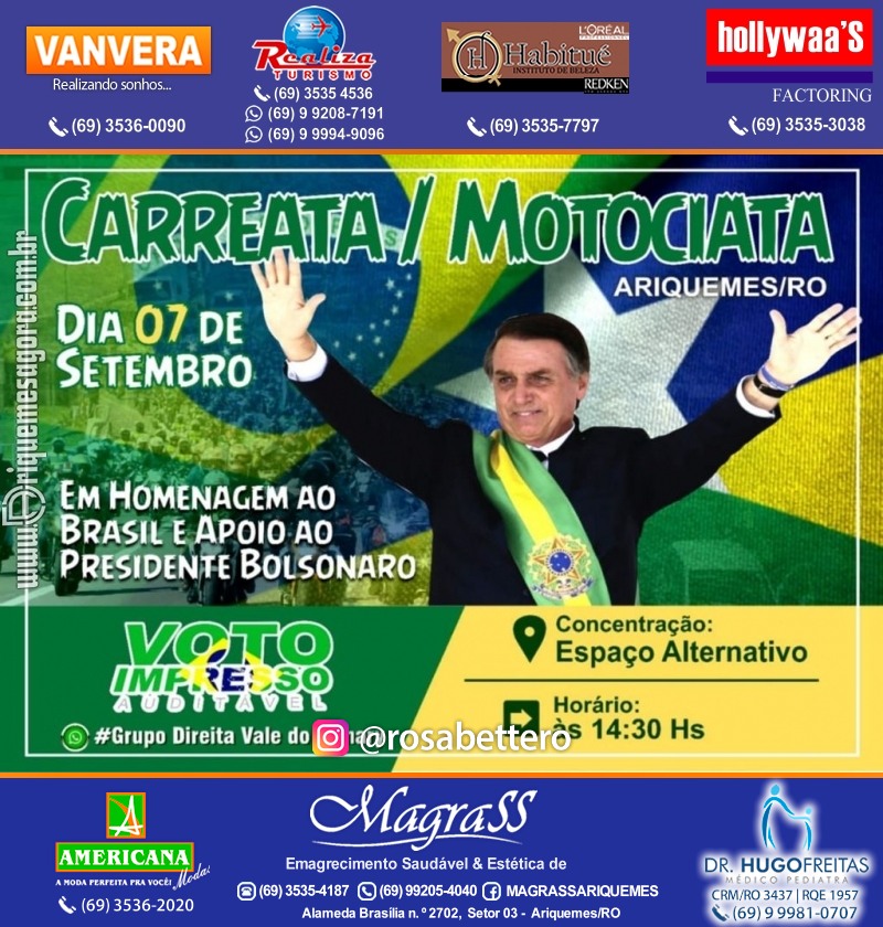 Carreata & Motociata dia 7 de setembro em homenagem ao Brasil e apoio ao Presidente - Ariquemes-RO