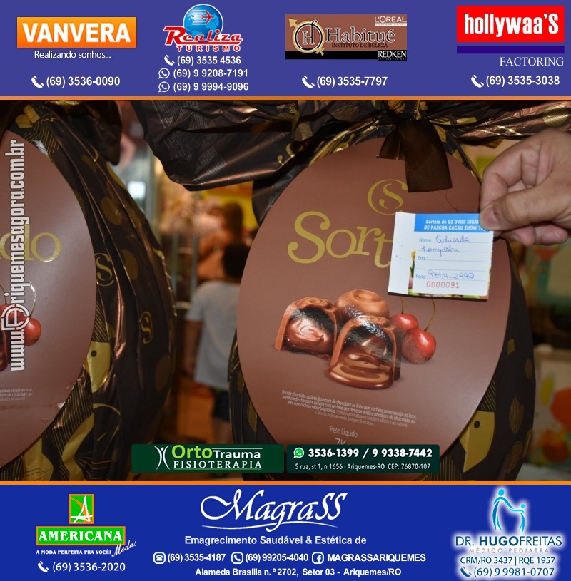 Sorteio de 03 ovos Gigante de Páscoa Cacau Show 7kg em Prol AMAAR e Hospital do Amor em Ariquemes