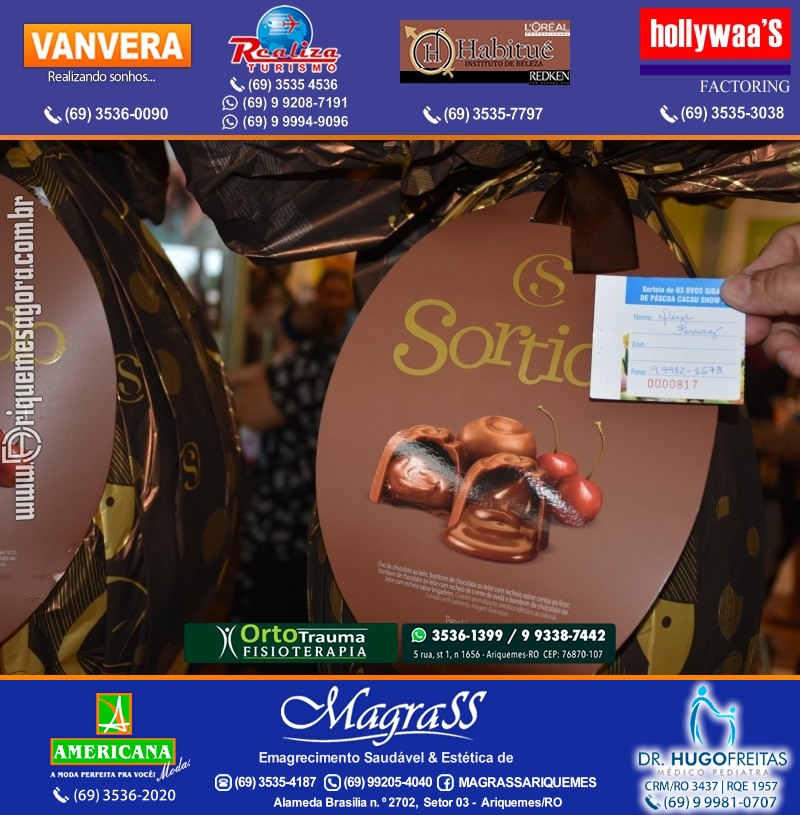 Sorteio de 03 ovos Gigante de Páscoa Cacau Show 7kg em Prol AMAAR e Hospital do Amor em Ariquemes