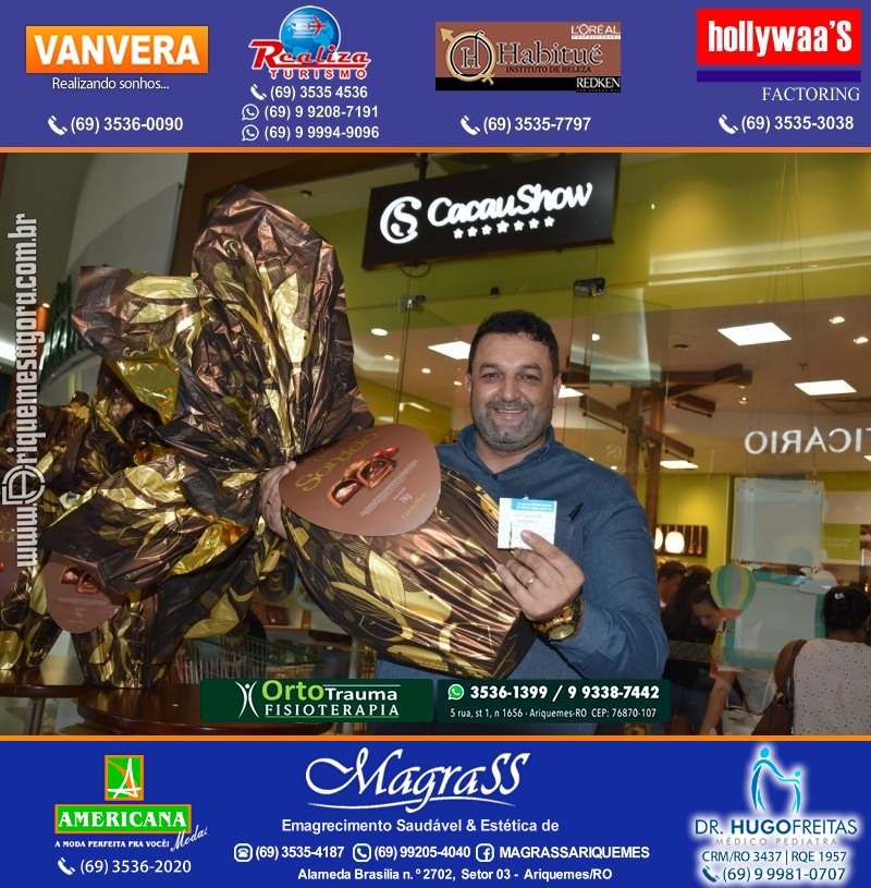 Sorteio de 03 ovos Gigante de Páscoa Cacau Show 7kg em Prol AMAAR e Hospital do Amor em Ariquemes