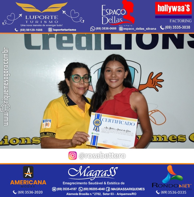 Entrega Certificados Curso Cursos Básico e Avançado do Projeto Inclusão Digital do Lions Clube Canaã em Ariquemes RO