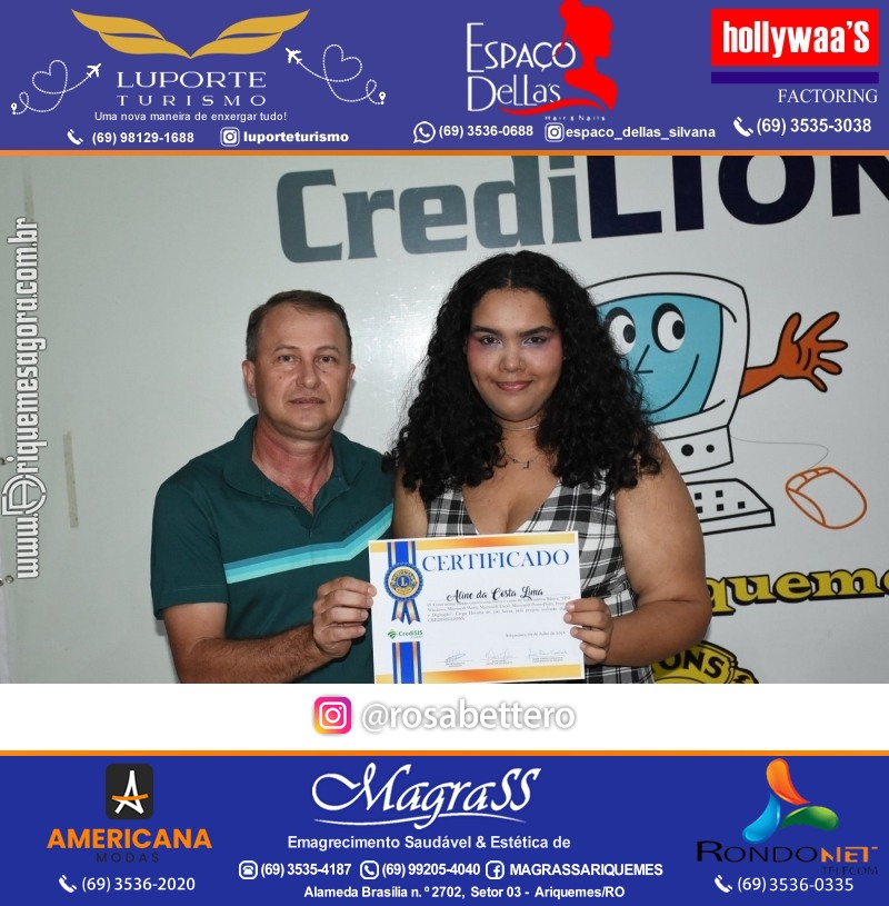 Entrega Certificados Curso Cursos Básico e Avançado do Projeto Inclusão Digital do Lions Clube Canaã em Ariquemes RO