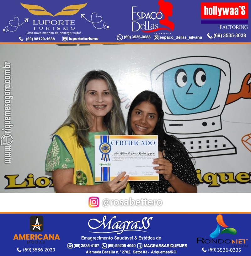Entrega Certificados Curso Cursos Básico e Avançado do Projeto Inclusão Digital do Lions Clube Canaã em Ariquemes RO