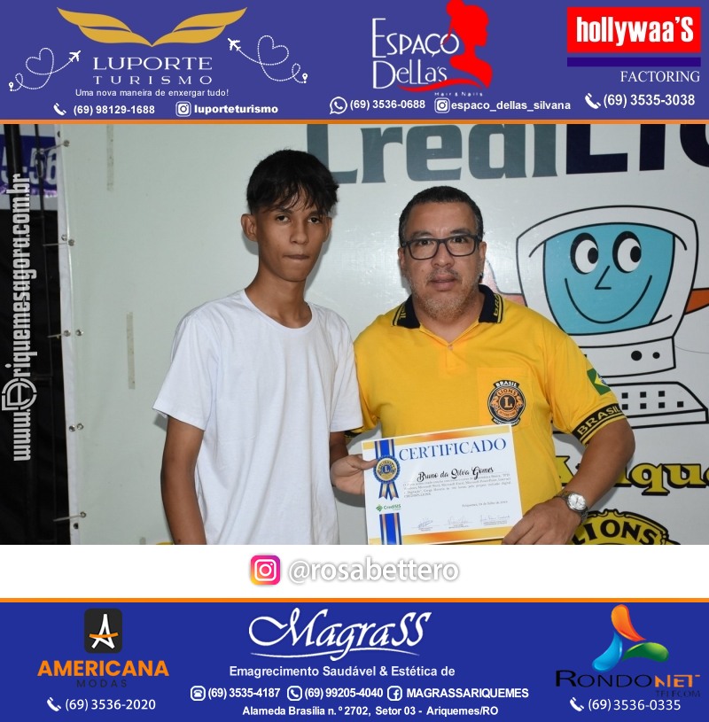 Entrega Certificados Curso Cursos Básico e Avançado do Projeto Inclusão Digital do Lions Clube Canaã em Ariquemes RO