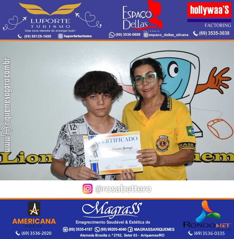 Entrega Certificados Curso Cursos Básico e Avançado do Projeto Inclusão Digital do Lions Clube Canaã em Ariquemes RO