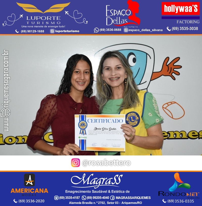 Entrega Certificados Curso Cursos Básico e Avançado do Projeto Inclusão Digital do Lions Clube Canaã em Ariquemes RO