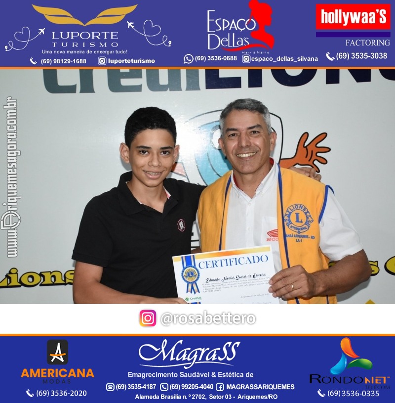 Entrega Certificados Curso Cursos Básico e Avançado do Projeto Inclusão Digital do Lions Clube Canaã em Ariquemes RO
