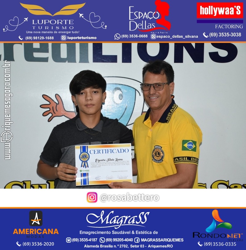 Entrega Certificados Curso Cursos Básico e Avançado do Projeto Inclusão Digital do Lions Clube Canaã em Ariquemes RO