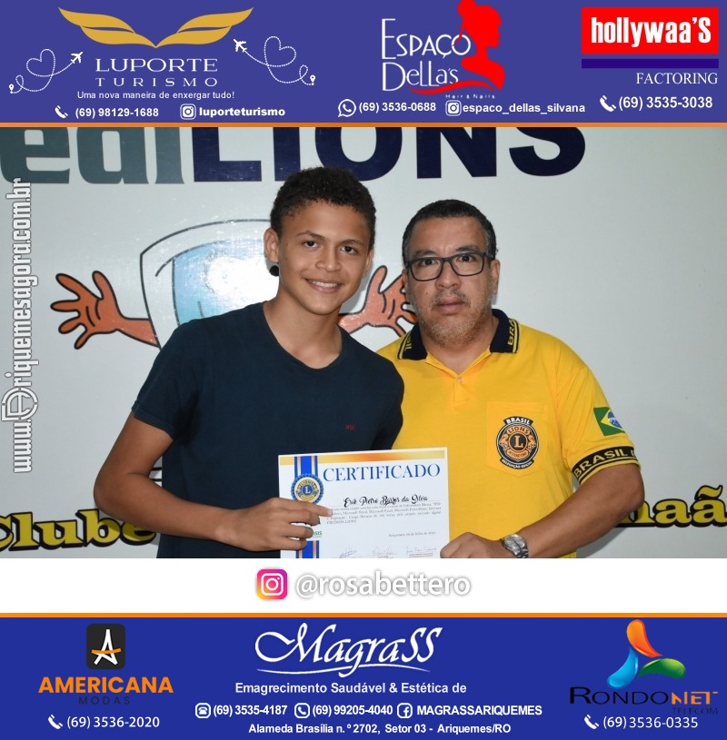 Entrega Certificados Curso Cursos Básico e Avançado do Projeto Inclusão Digital do Lions Clube Canaã em Ariquemes RO