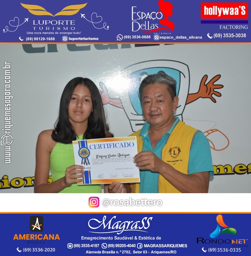 Entrega Certificados Curso Cursos Básico e Avançado do Projeto Inclusão Digital do Lions Clube Canaã em Ariquemes RO