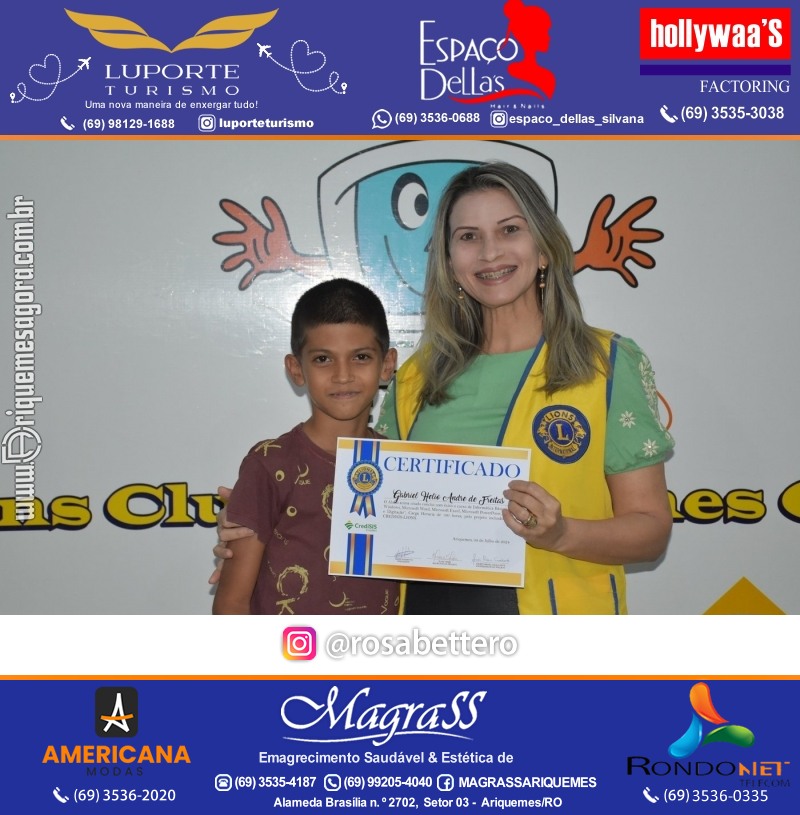 Entrega Certificados Curso Cursos Básico e Avançado do Projeto Inclusão Digital do Lions Clube Canaã em Ariquemes RO