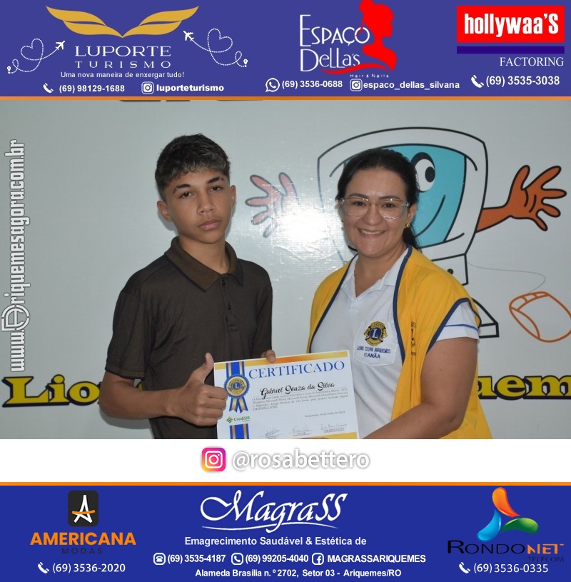Entrega Certificados Curso Cursos Básico e Avançado do Projeto Inclusão Digital do Lions Clube Canaã em Ariquemes RO