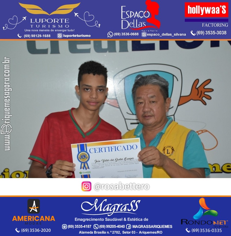 Entrega Certificados Curso Cursos Básico e Avançado do Projeto Inclusão Digital do Lions Clube Canaã em Ariquemes RO
