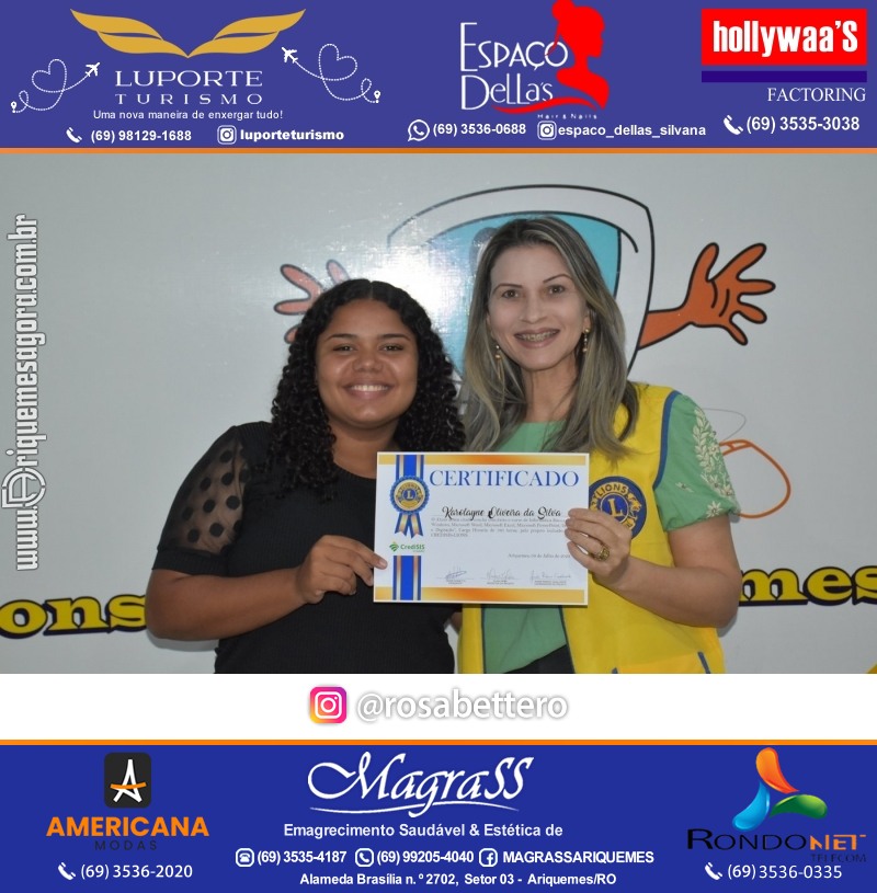 Entrega Certificados Curso Cursos Básico e Avançado do Projeto Inclusão Digital do Lions Clube Canaã em Ariquemes RO