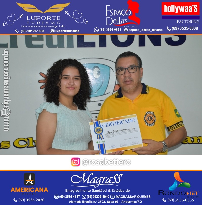 Entrega Certificados Curso Cursos Básico e Avançado do Projeto Inclusão Digital do Lions Clube Canaã em Ariquemes RO