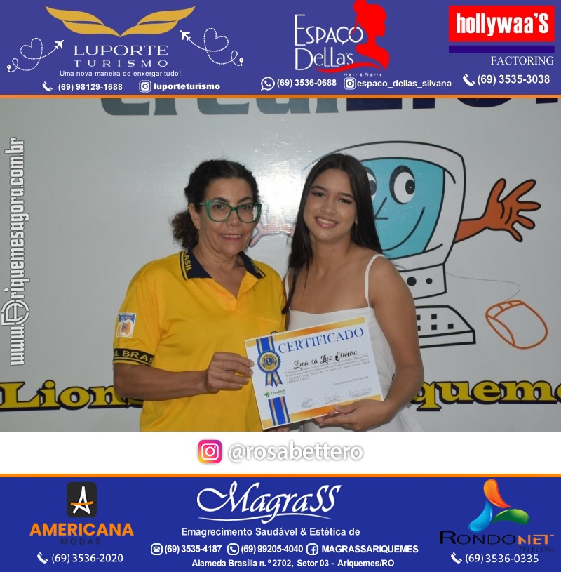 Entrega Certificados Curso Cursos Básico e Avançado do Projeto Inclusão Digital do Lions Clube Canaã em Ariquemes RO