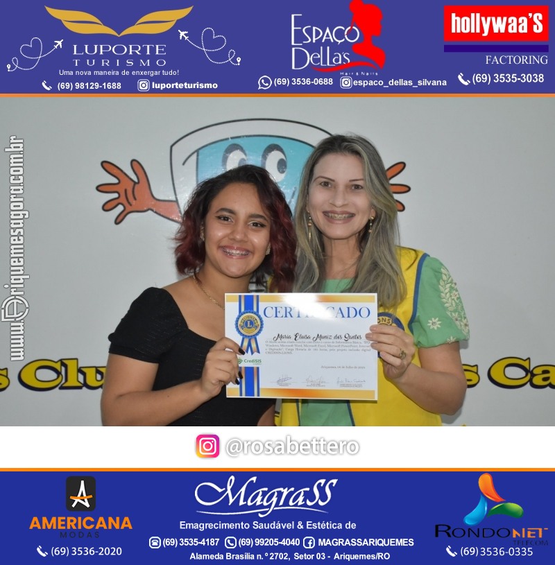 Entrega Certificados Curso Cursos Básico e Avançado do Projeto Inclusão Digital do Lions Clube Canaã em Ariquemes RO