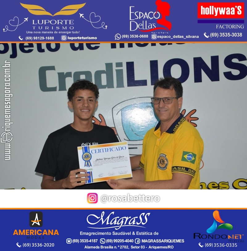 Entrega Certificados Curso Cursos Básico e Avançado do Projeto Inclusão Digital do Lions Clube Canaã em Ariquemes RO