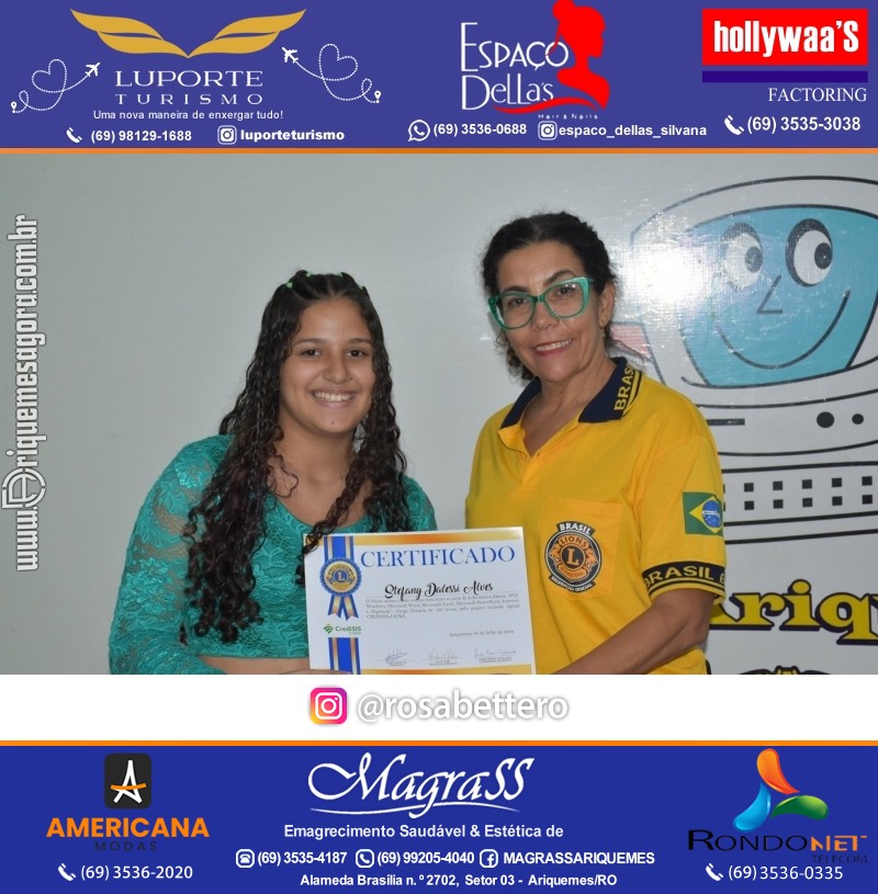 Entrega Certificados Curso Cursos Básico e Avançado do Projeto Inclusão Digital do Lions Clube Canaã em Ariquemes RO