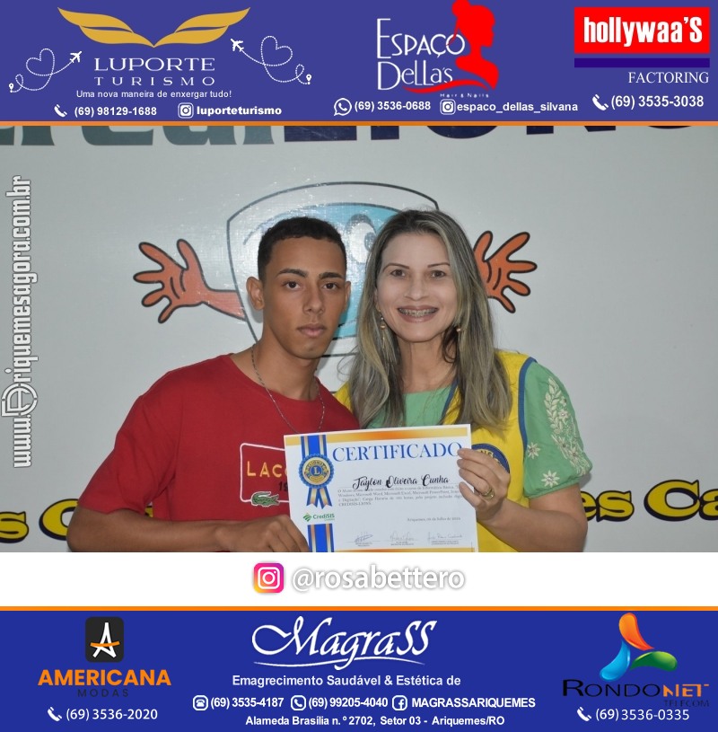 Entrega Certificados Curso Cursos Básico e Avançado do Projeto Inclusão Digital do Lions Clube Canaã em Ariquemes RO