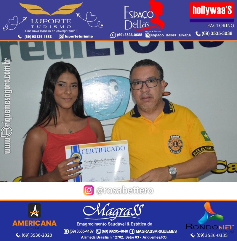 Entrega Certificados Curso Cursos Básico e Avançado do Projeto Inclusão Digital do Lions Clube Canaã em Ariquemes RO