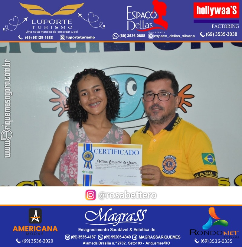 Entrega Certificados Curso Cursos Básico e Avançado do Projeto Inclusão Digital do Lions Clube Canaã em Ariquemes RO