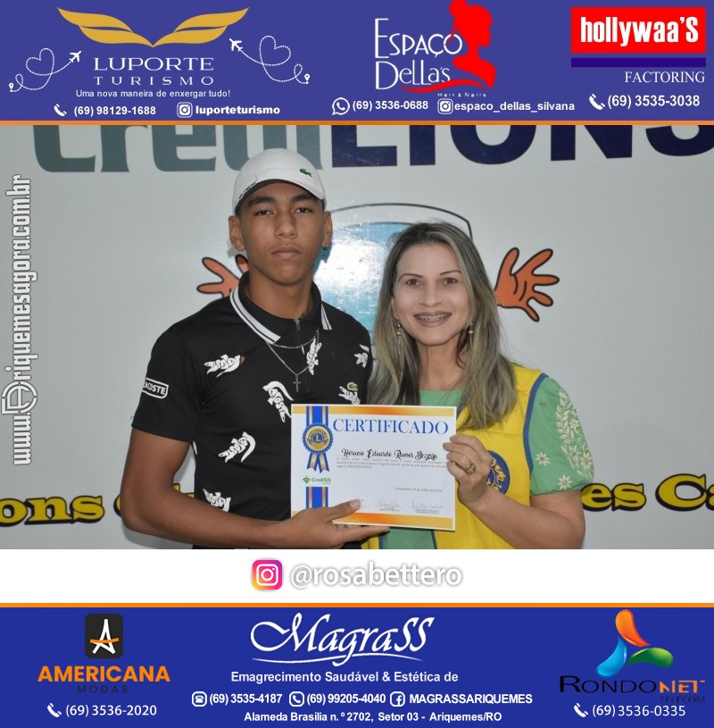 Entrega Certificados Curso Cursos Básico e Avançado do Projeto Inclusão Digital do Lions Clube Canaã em Ariquemes RO