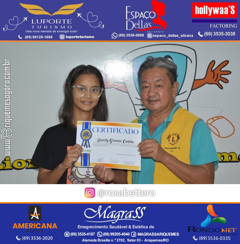Entrega Certificados Curso Cursos Básico e Avançado do Projeto Inclusão Digital do Lions Clube Canaã em Ariquemes RO