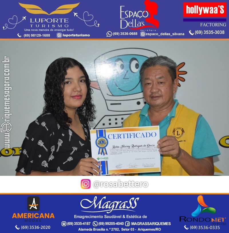 Entrega Certificados Curso Cursos Básico e Avançado do Projeto Inclusão Digital do Lions Clube Canaã em Ariquemes RO
