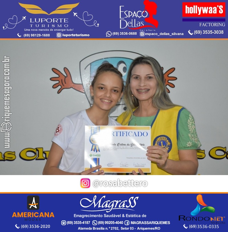 Entrega Certificados Curso Cursos Básico e Avançado do Projeto Inclusão Digital do Lions Clube Canaã em Ariquemes RO