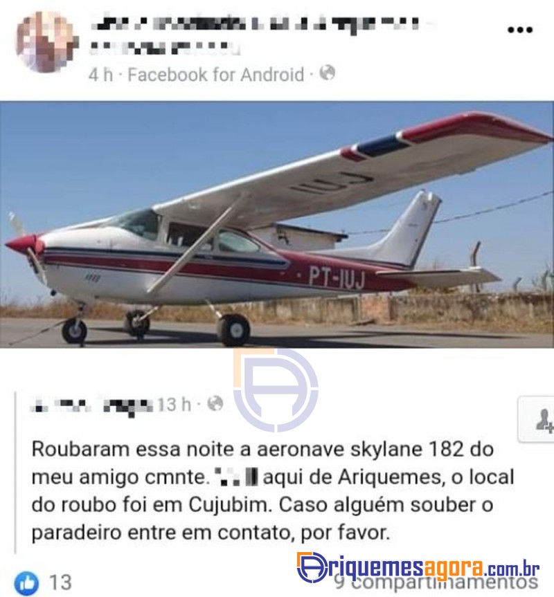 Avião é roubado e pelo menos seis pessoas são feitas reféns em Cujubim
