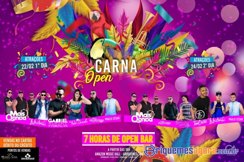 CARNA OPEN com diversas atrações dia 22 e 24 no Amazon Music Hall Ariquemes