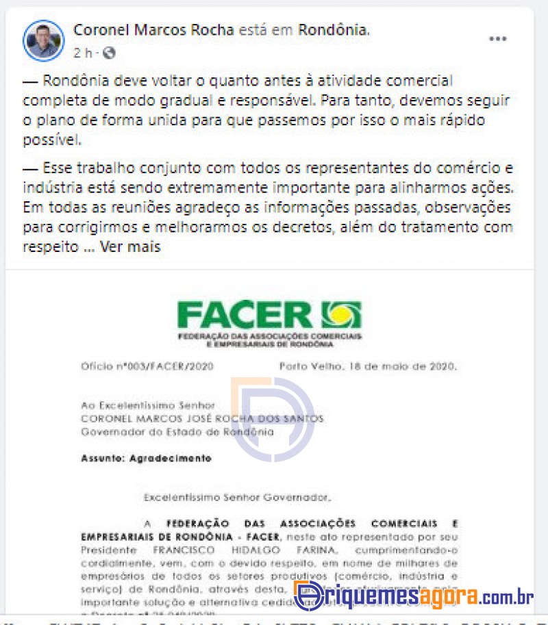 Marcos Rocha destaca parceria como setor produtivo na retomada da economia