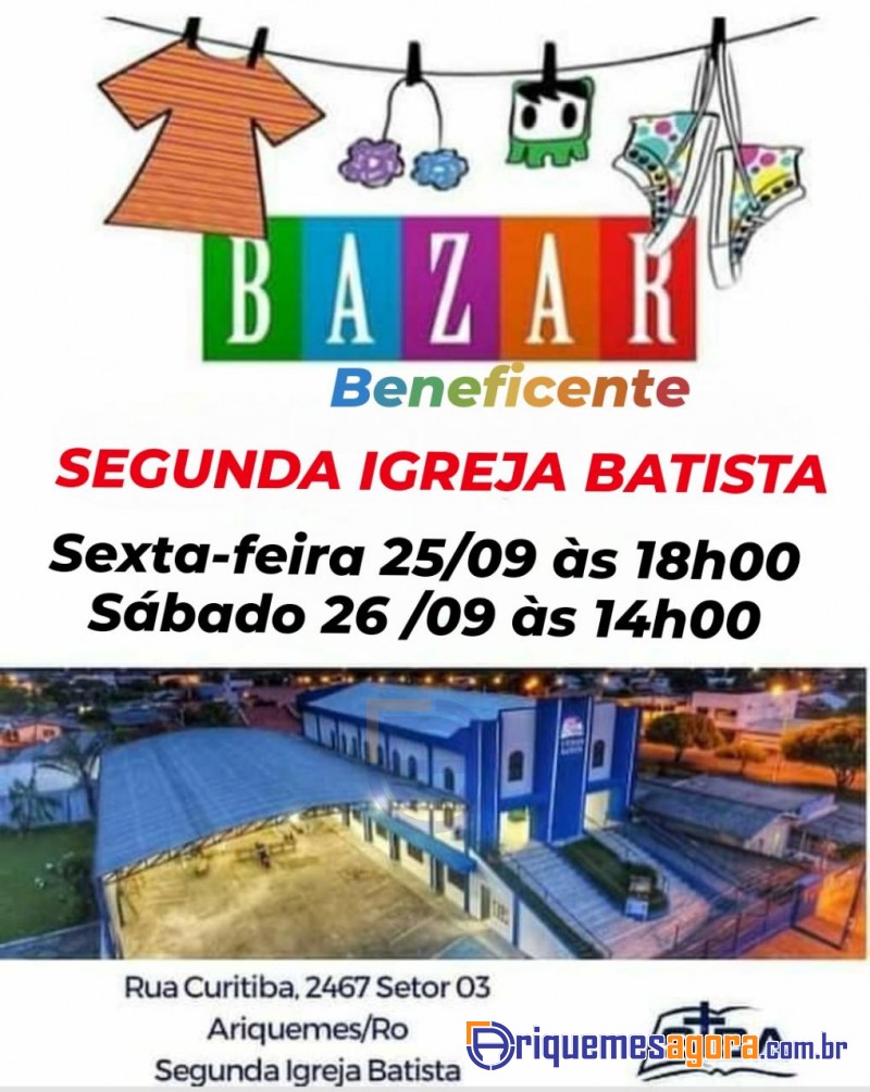Bazar beneficente na SEGUNDA IGREJA BATISTA. St 03, próximo Av. Tabapuã
