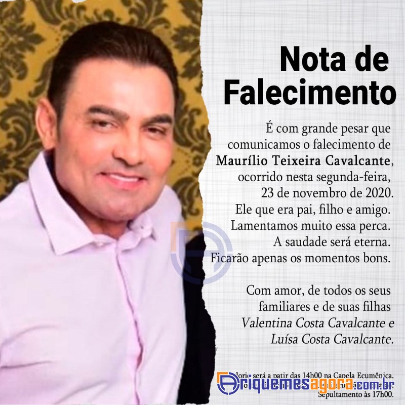 COMUNICAMOS falecimento de Maurílio Teixeira Cavalcante