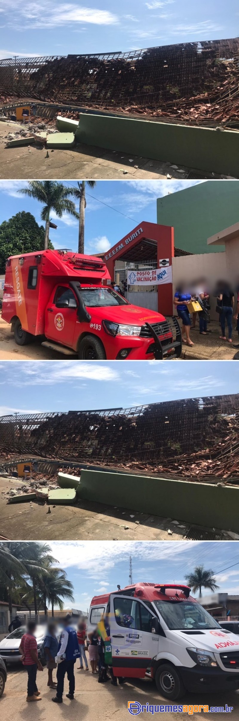 Teto de pátio de escola desaba durante vacinação contra à COVID-19 em Buritis
