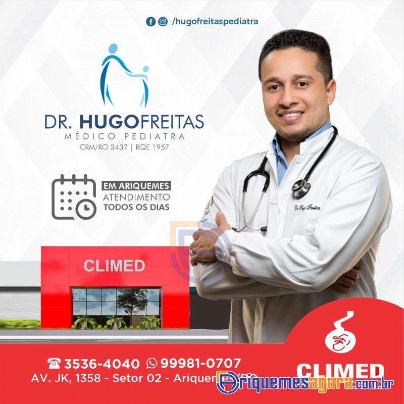 Atendimento com o Pediatra Dr. Hugo Freitas de Ariquemes e atende na ClinMed em Jaru