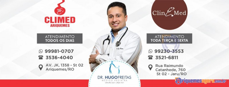 Atendimento com o Pediatra Dr. Hugo Freitas de Ariquemes e atende na ClinMed em Jaru