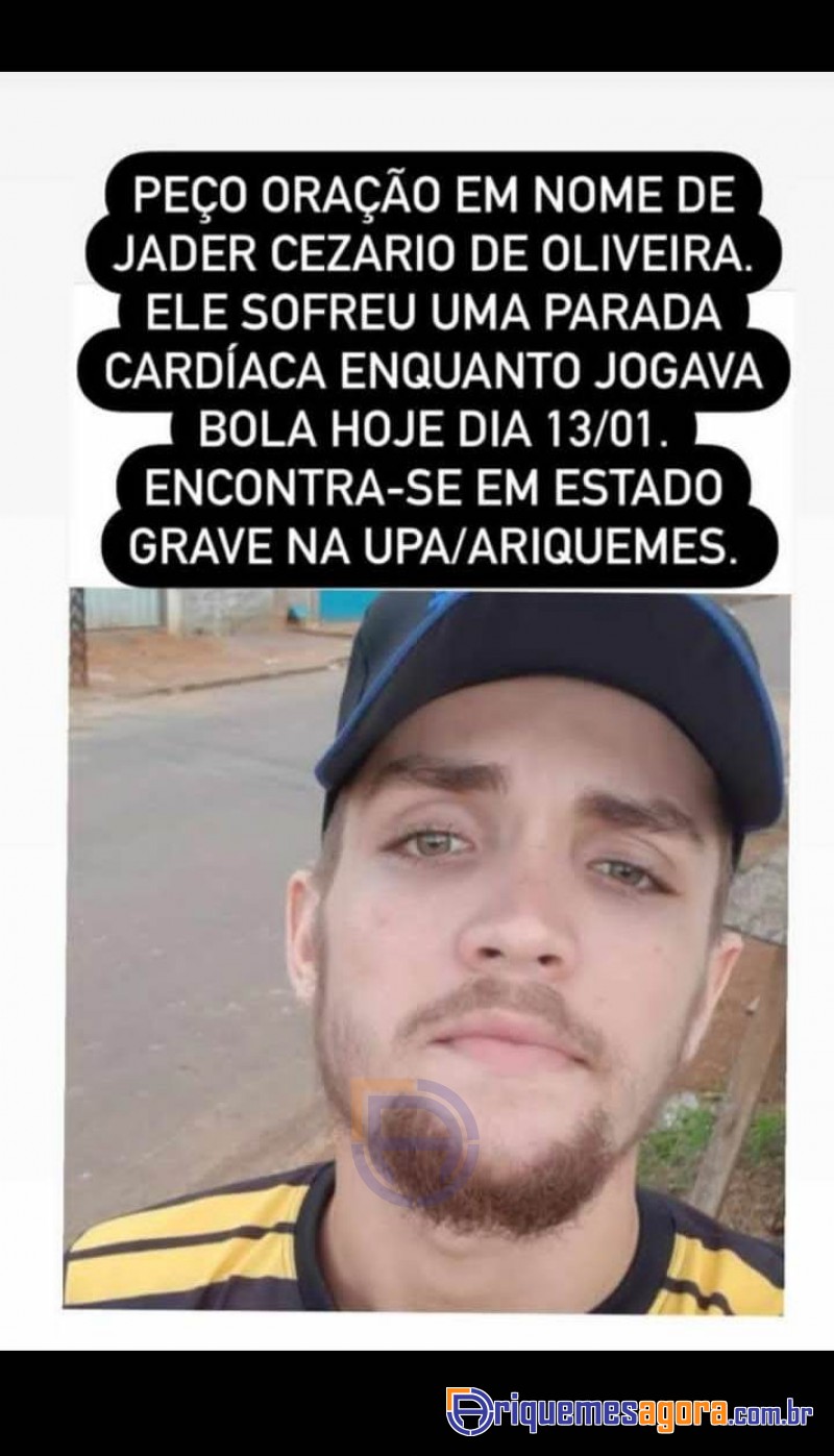 Jovem de 21 anos morre após passar mal em jogo de futebol em Ariquemes (RO)