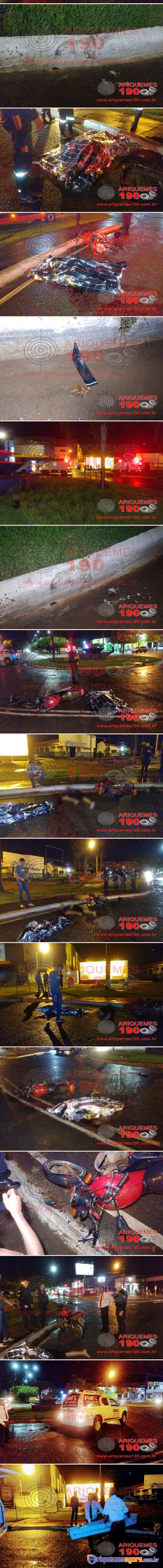 Jovem morre após bater moto em rotatória na Av. Tancredo com Av. Tabapuã em Ariquemes