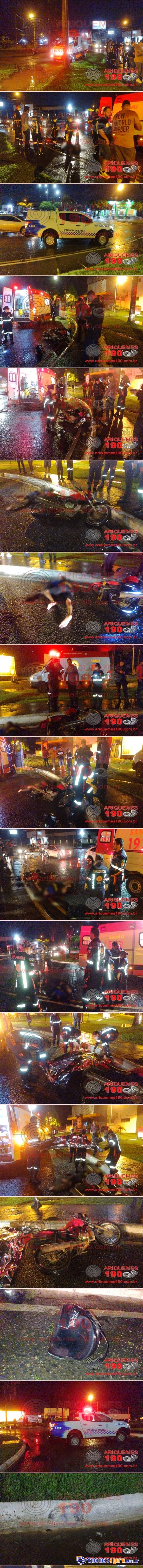 Jovem morre após bater moto em rotatória na Av. Tancredo com Av. Tabapuã em Ariquemes