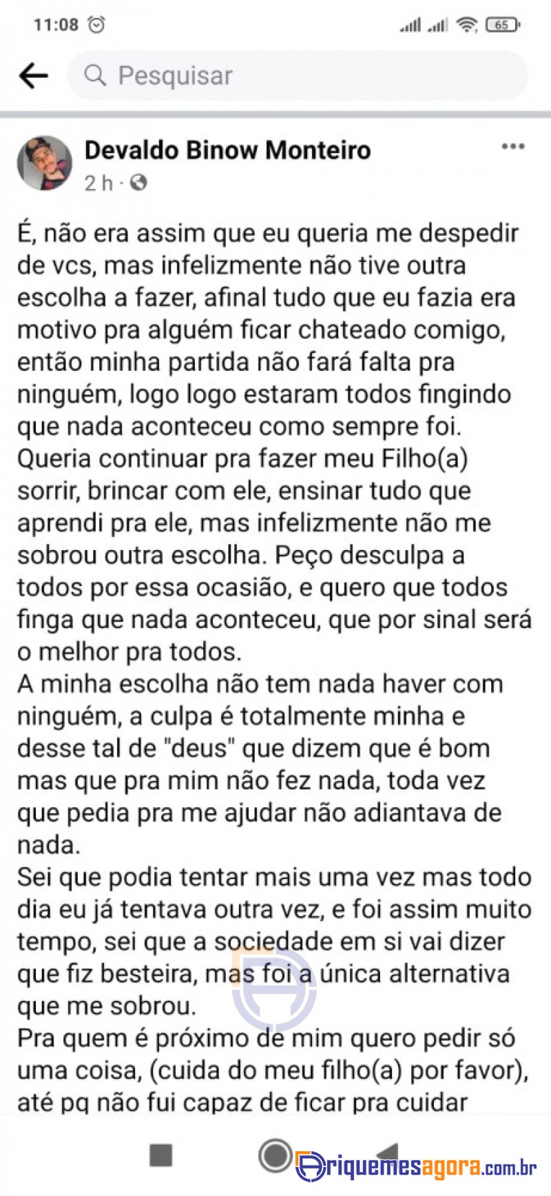 Jovem se despede em rede social e se joga de frente com carreta na BR-364 sentido Ariquemes